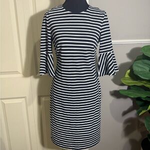Banana Republic Navy and White Striped Long Sleeve Dress